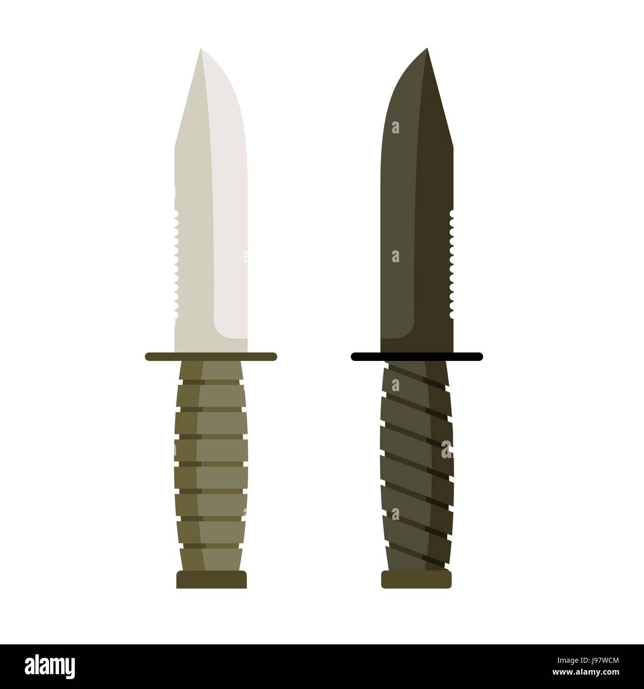 Cuchillo militar del ejército. Conjunto de dos cuchillas marcial de color  verde oscuro y negro. Un escuadrón especial soldado armas. Ilustración  vectorial Imagen Vector de stock - Alamy