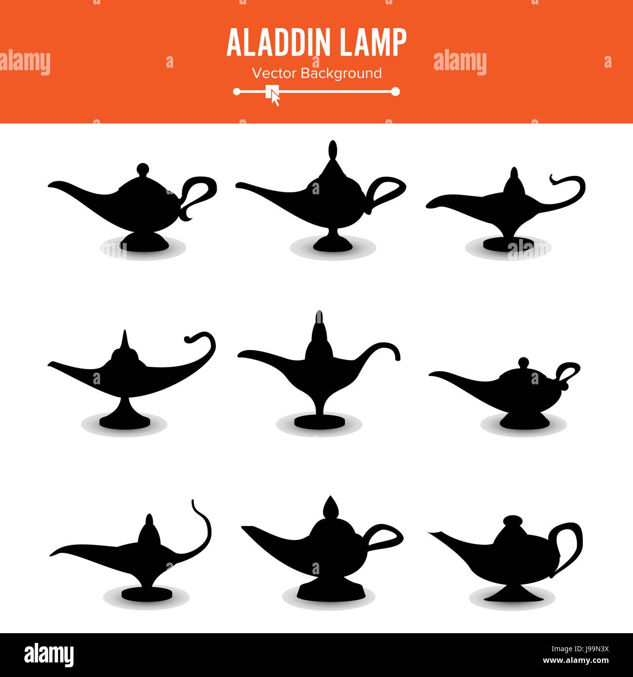 Lámpara de Aladino Vector. Establecer iconos lámpara Aladdins signos.  Ilustración de deseo y misterio recuerdo Imagen Vector de stock - Alamy