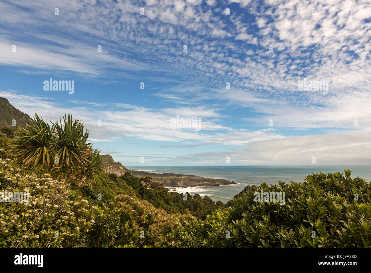 Vista del mar de Tasmania, a lo largo de la costa oeste de la isla sur de Nueva Zelanda Foto de stock