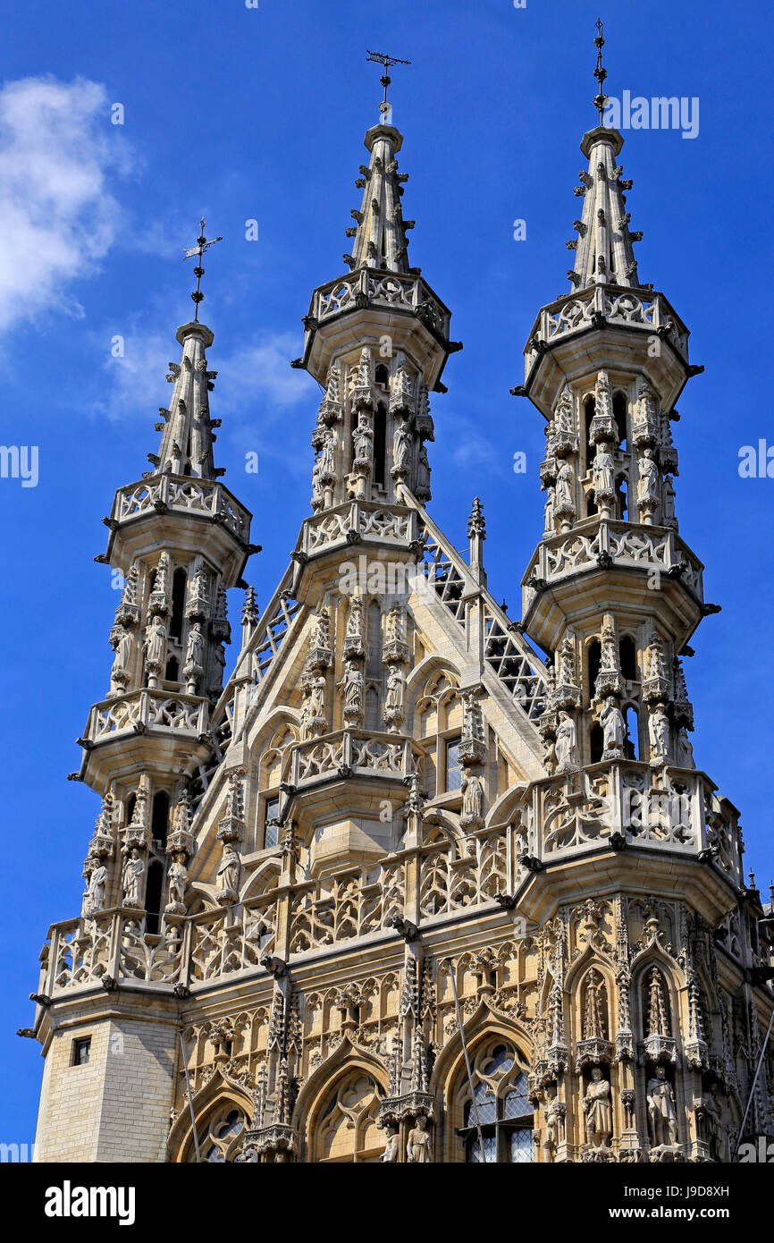 El Ayuntamiento de estilo gótico tardío en la plaza Grote Markt, Lovaina, Brabante, Bélgica, Europa Foto de stock