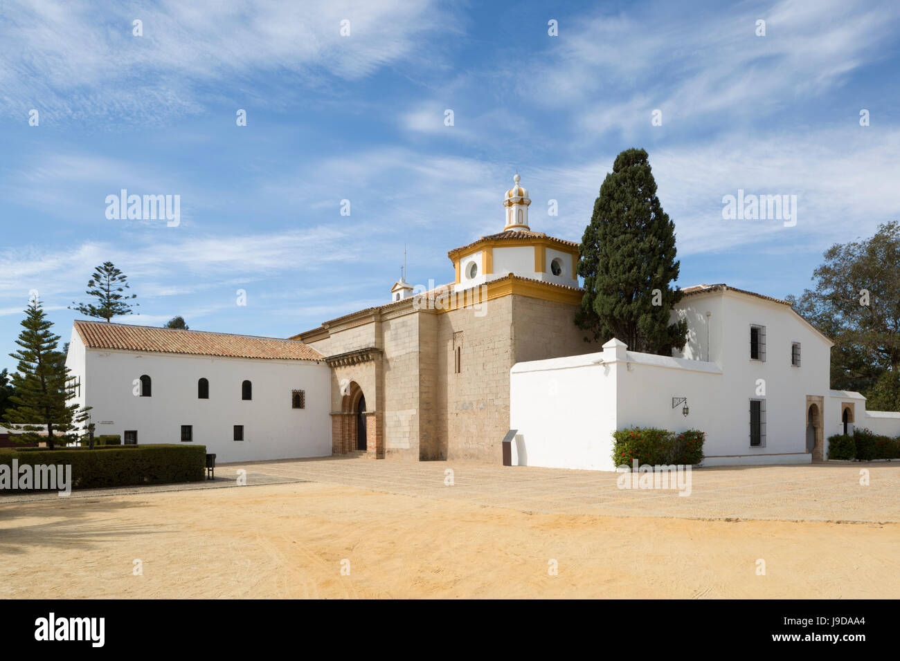 El Monasterio de La Rábida donde Colón alojado antes del viaje histórico de 1492, La Rábida, Huelva, Costa de la Luz, Andalucía, España. Foto de stock