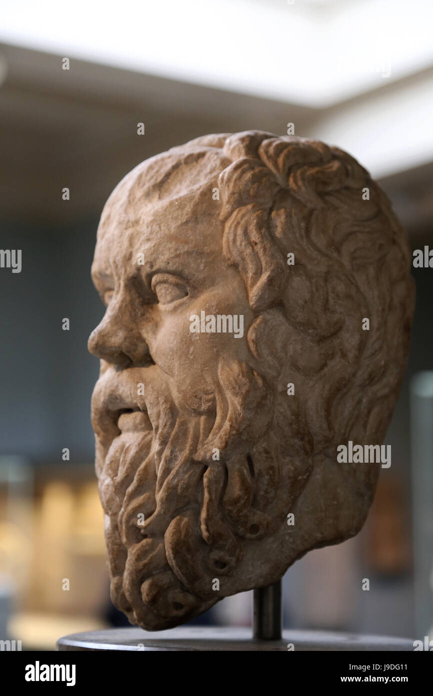 Sócrates (469-399 a.C.). Filósofo griego clásico. Copia romana del original griego, 380-360 AC. Museo Británico. Londres. Reino Unido. Foto de stock