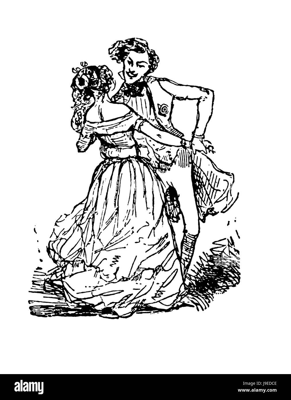Pareja de moda con traje de fiesta, baile del siglo XIX ilustración  Fotografía de stock - Alamy