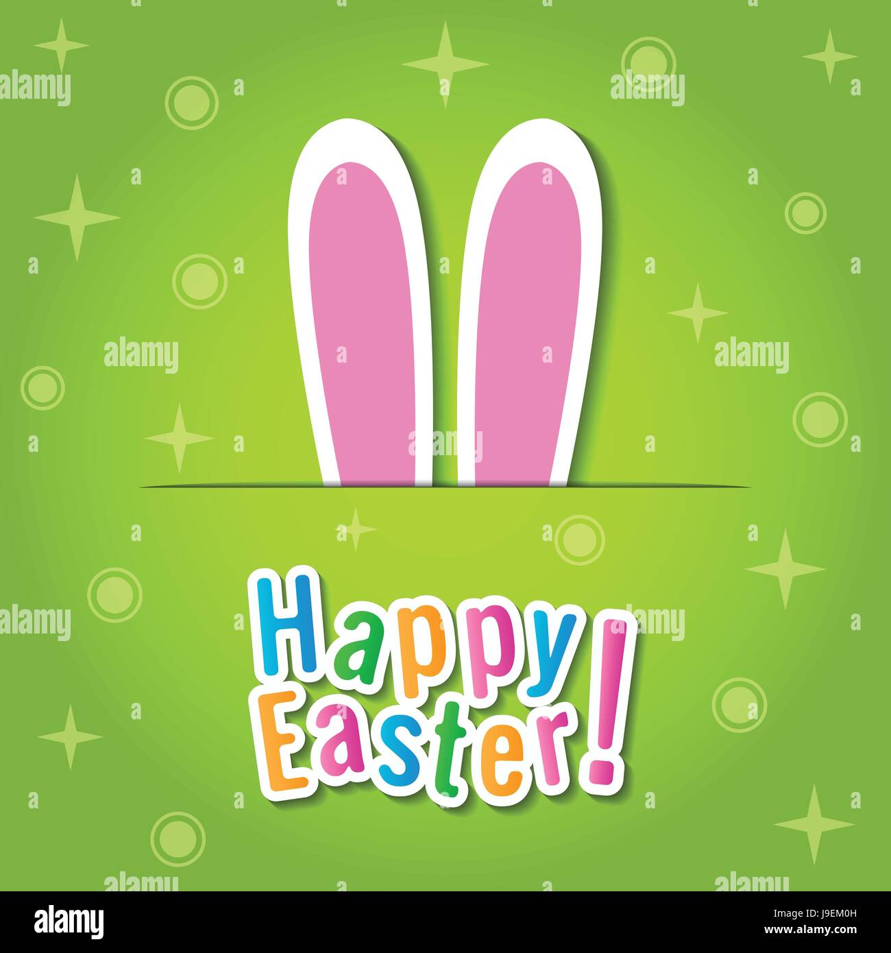 Felices Pascuas tarjeta de felicitación con orejas de conejo. Ilustración del Vector