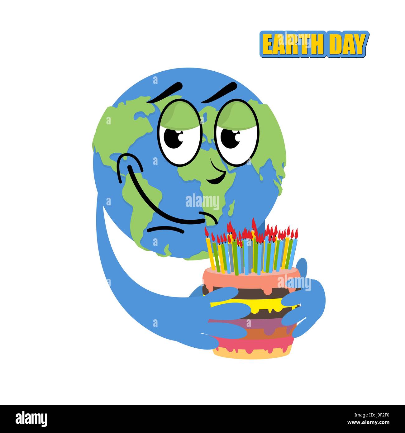 Día de la tierra. Planeta Tierra y pastel. vacaciones gran pastel con  velas. Tierra de cumpleaños. Mundo alegre. Lindo globo. Mapa del mundo  Imagen Vector de stock - Alamy