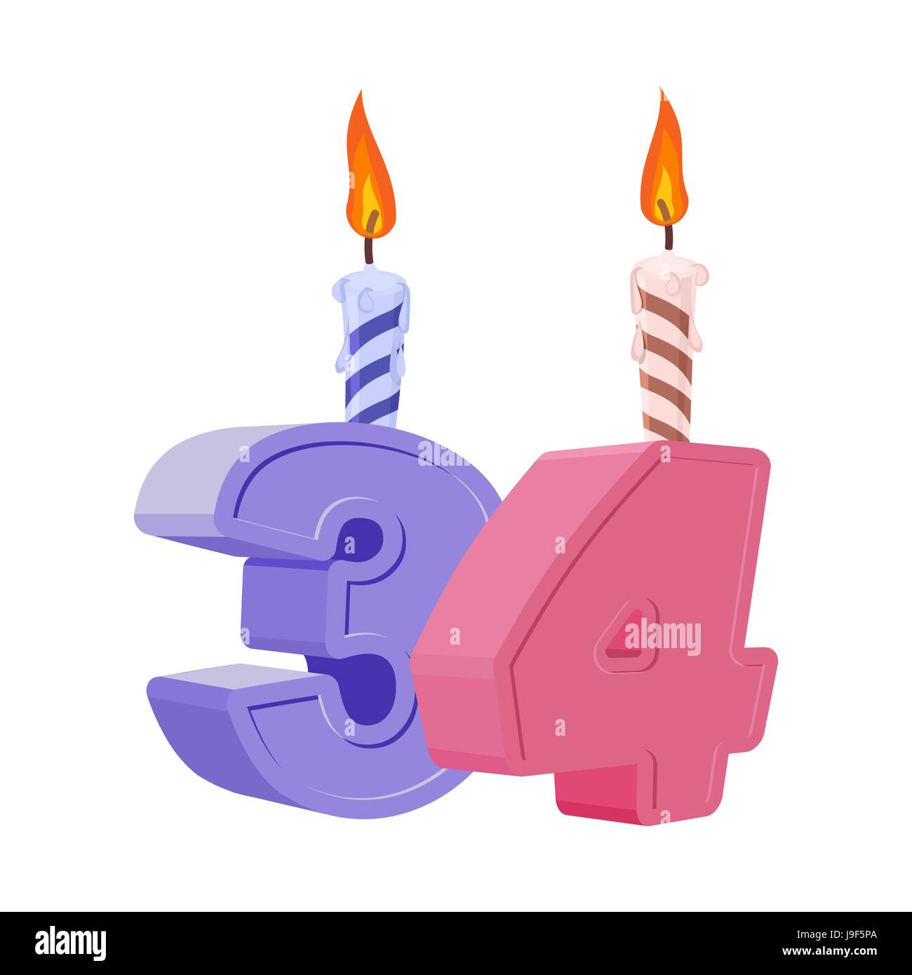 Cumpleaños De 34 Años Número Con Velas Festivas Para Torta