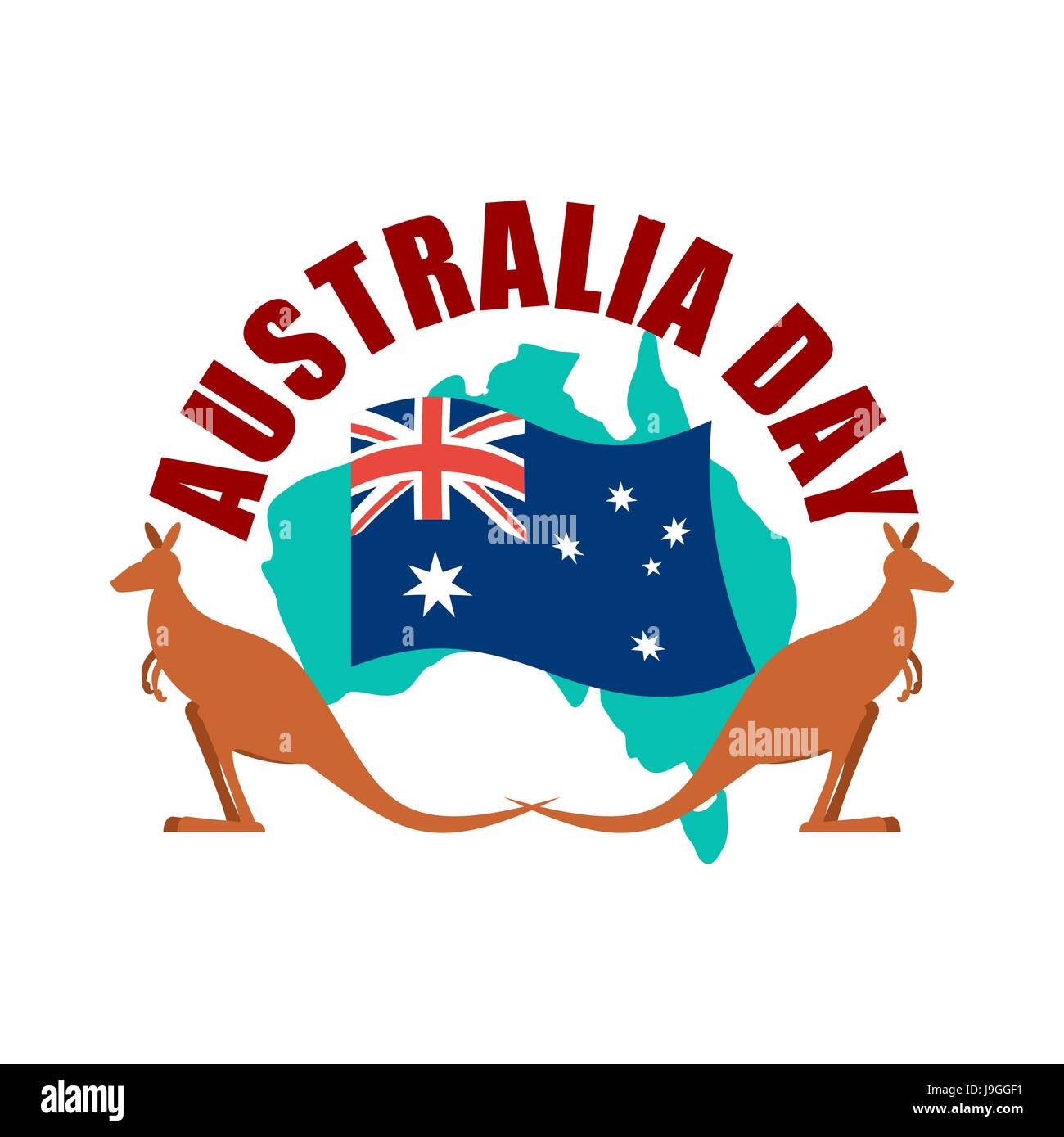 Emblema del Día de Australia. Kangaroo bandera australiana y el mapa. Ilustración del Vector