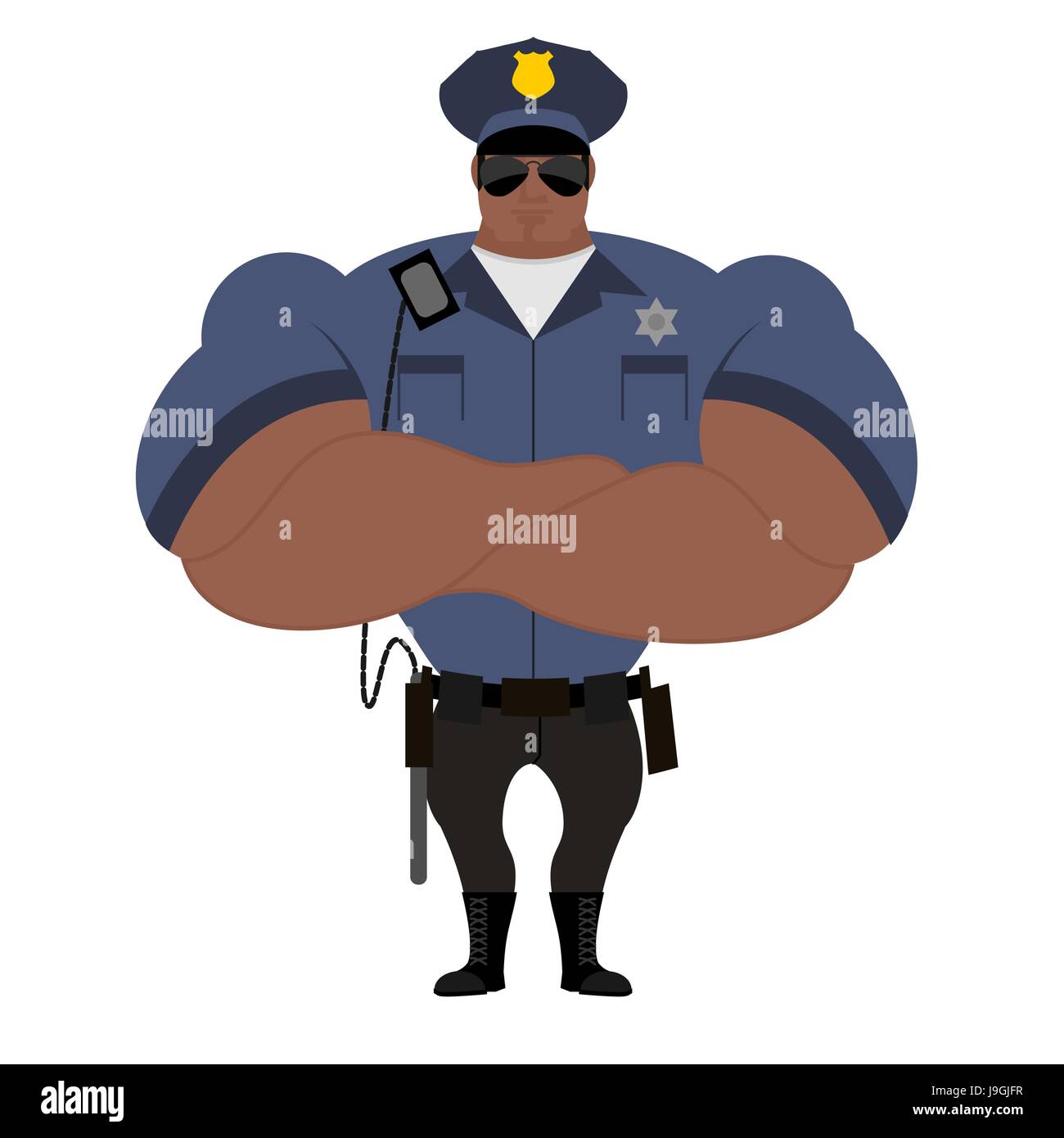 Porra de policía de goma negra o porra sobre un fondo blanco.  representación 3d