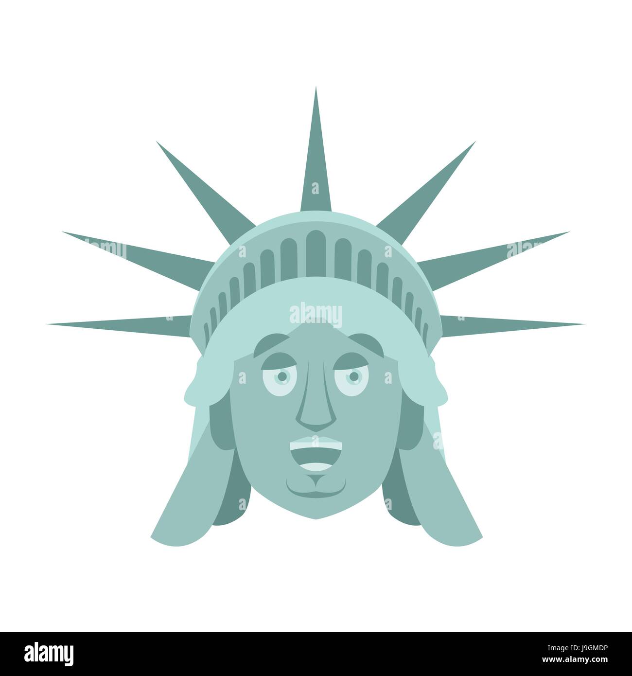 La estatua de la libertad feliz Emoji. Nosotros estatua histórica cara feliz emoción aislada Ilustración del Vector