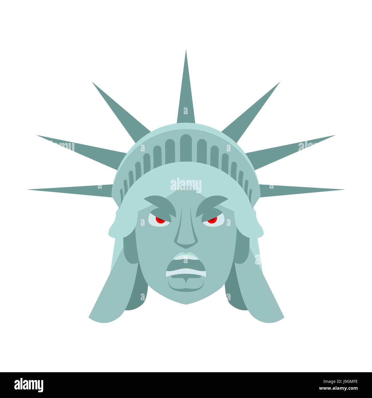 La estatua de la libertad enojado Emoji. Nosotros estatua histórica cara emoción agresiva aislado Ilustración del Vector