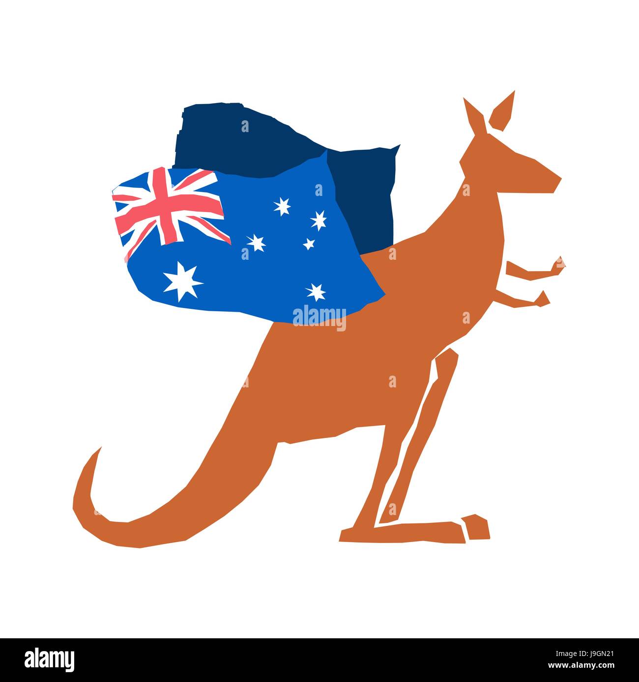 Emblema del Día de Australia vacaciones. Canguros y bandera australiana. Logotipo para la fiesta tradicional Ilustración del Vector