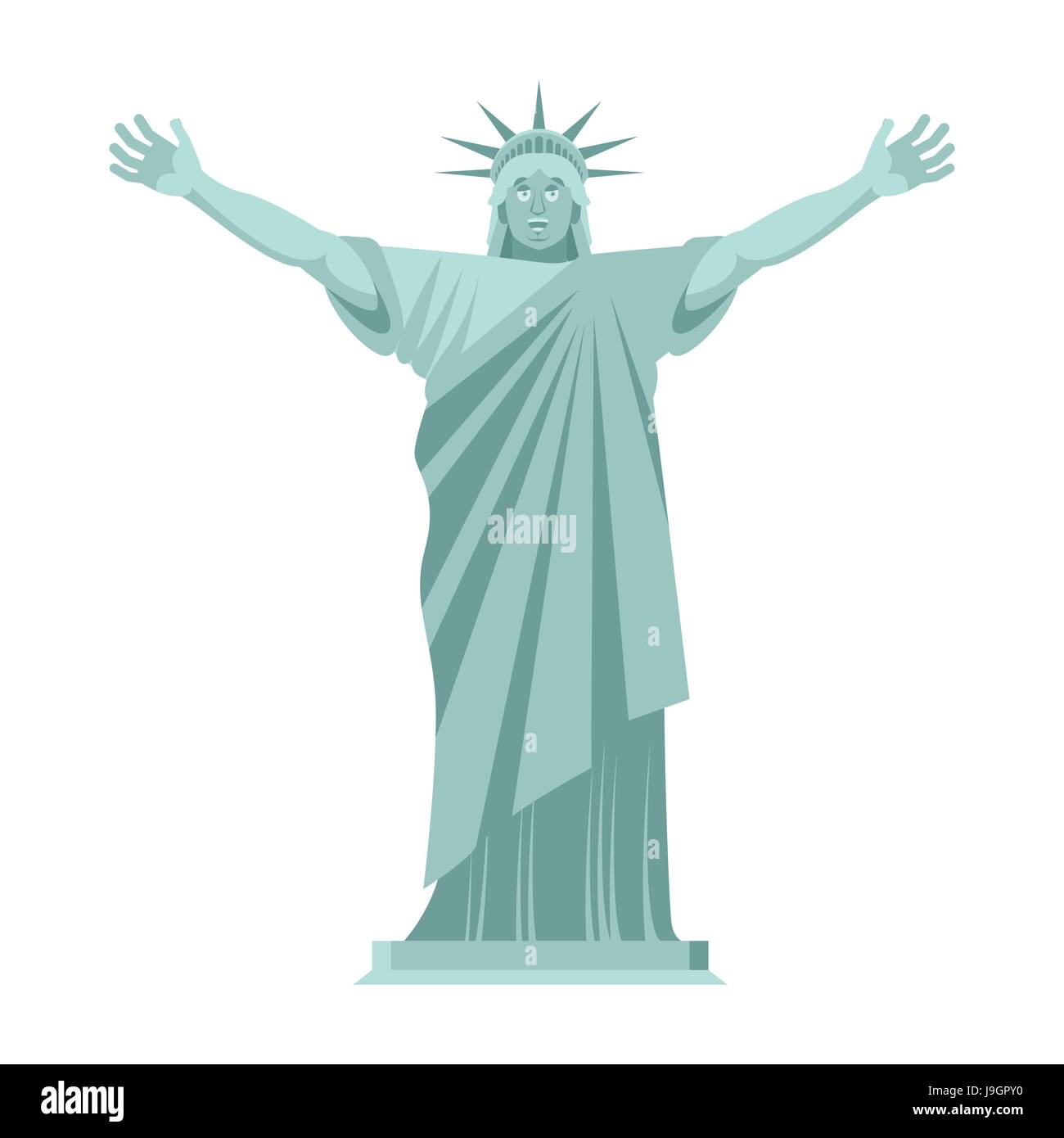 La estatua de la libertad es alegre. Hito feliz América. Escultura Arquitectura EE.UU. Ilustración del Vector