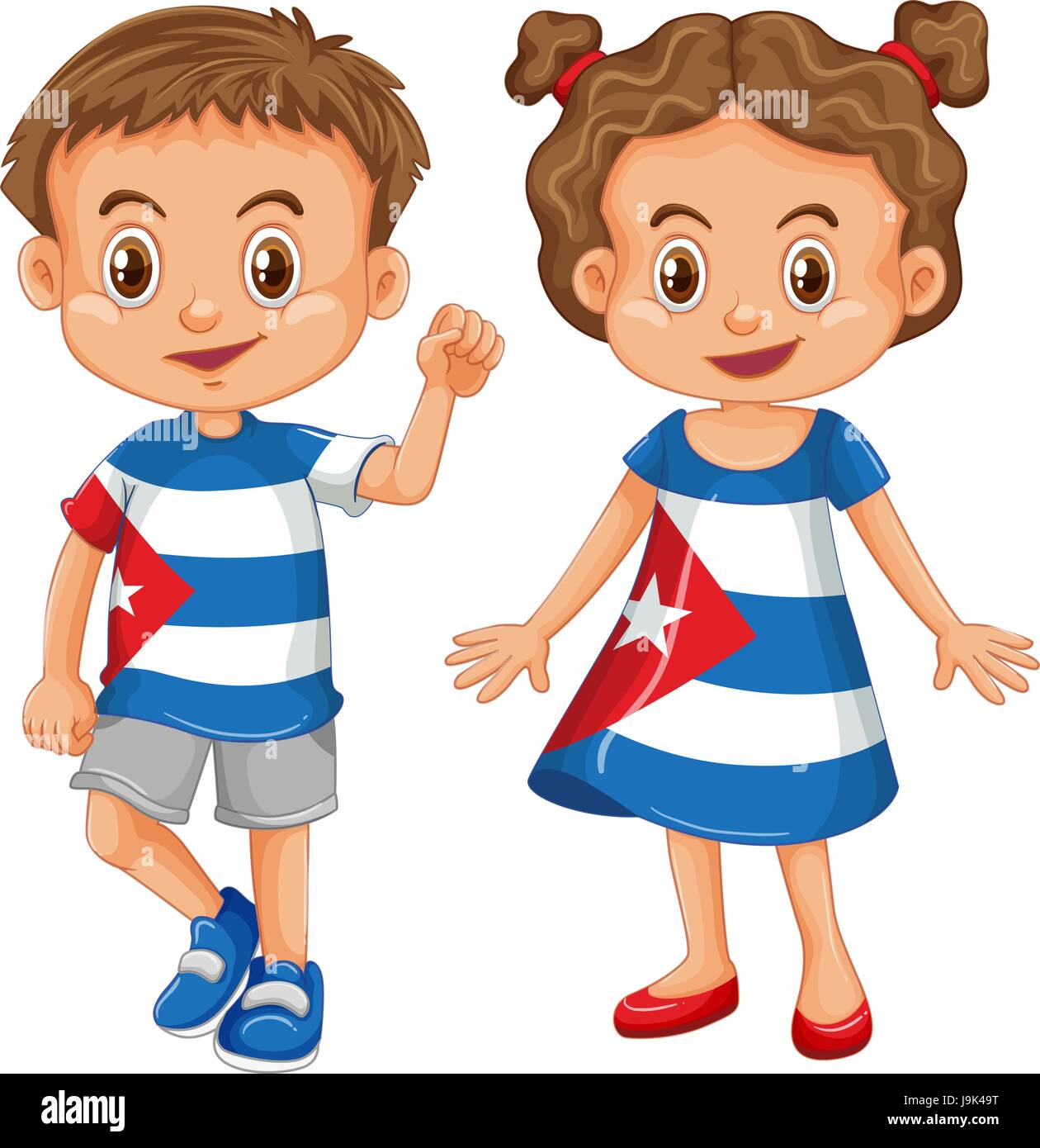 Chico y chica vistiendo camiseta con ilustración del Pabellón Cuba Ilustración del Vector