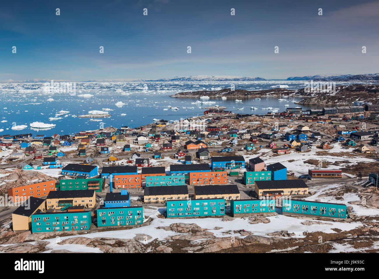 Groenlandia, la bahía Disko, Ilulissat, niveles elevados de la ciudad
