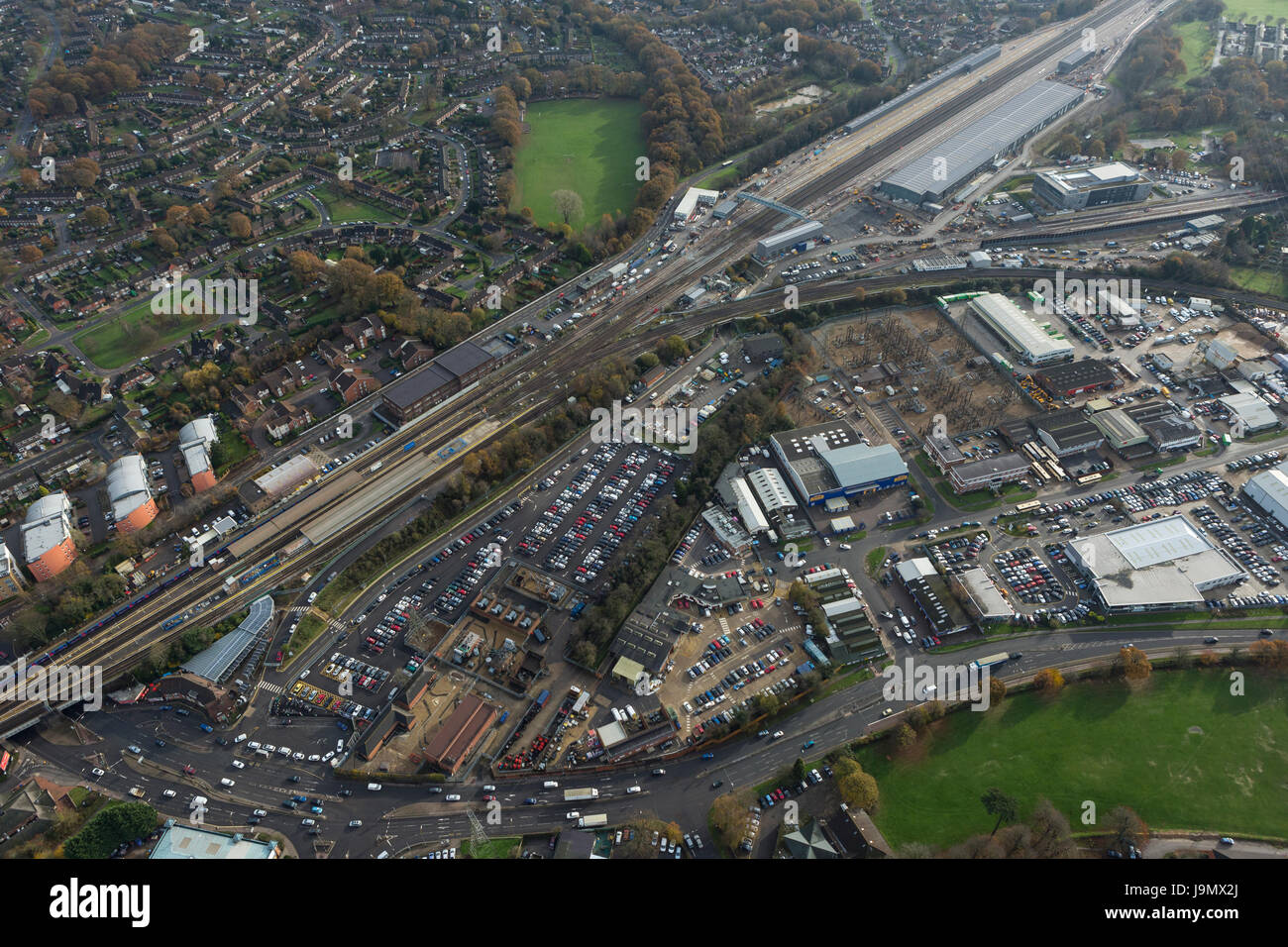 Siemens, tres puentes planta Traincare, Crawley, West Sussex es más de 1,4 millas de longitud y fue construido por VolkerFitzpatrick. Foto de stock