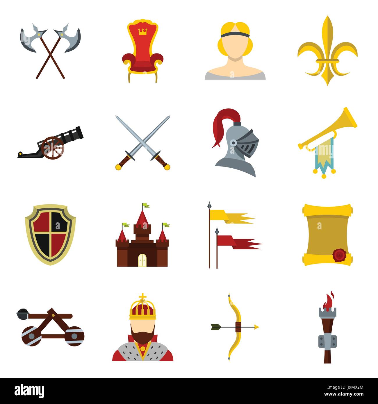 Conjunto de iconos de Knight, tipo plano Ilustración del Vector