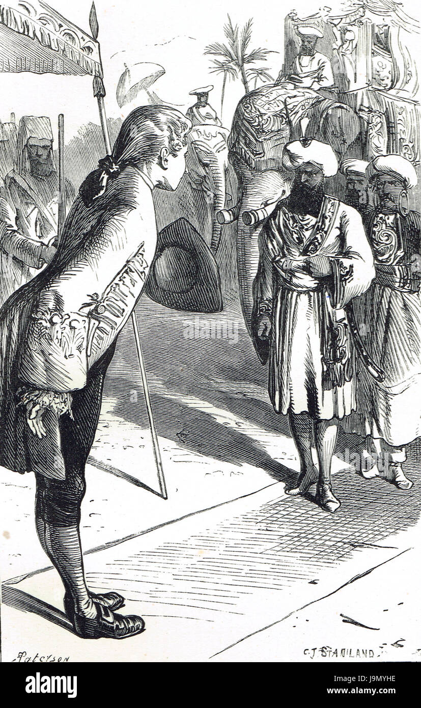 Clive de la India cumple con la nueva nabob de Bengala Meer Jaffier 1757 Foto de stock