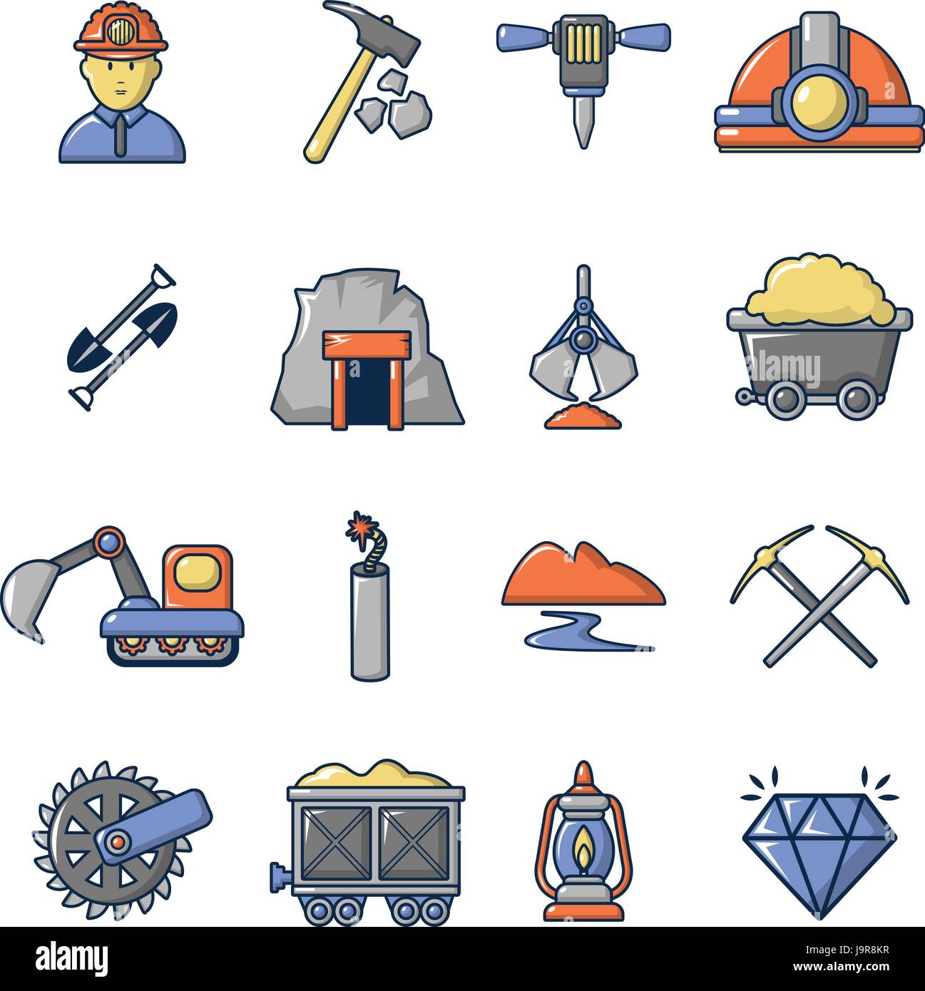 Minería, Minerales negocios establecidos, los iconos de estilo de dibujos  animados Imagen Vector de stock - Alamy