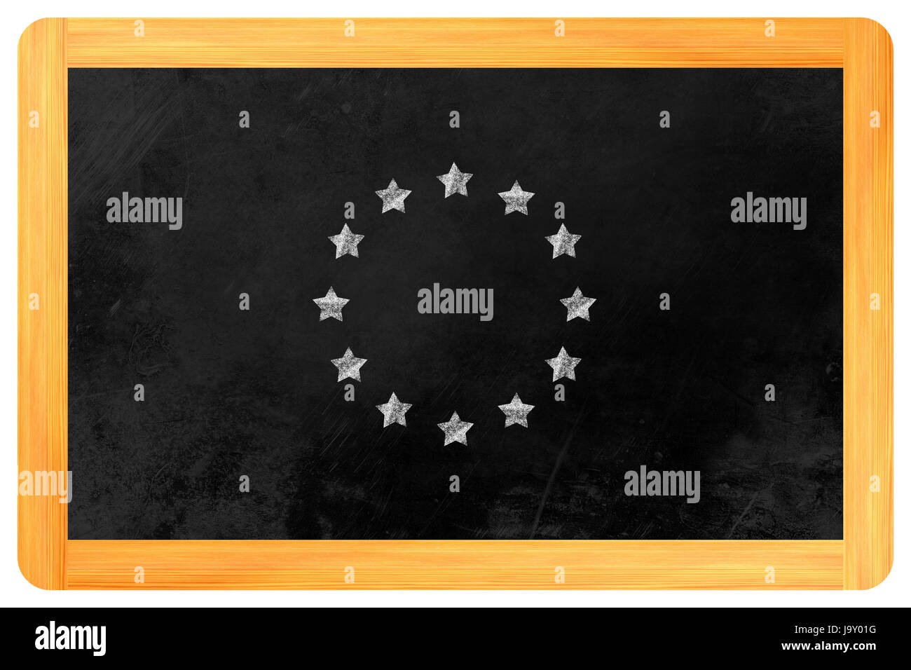 Círculo de estrellas de la bandera de la Unión Europea sobre la pizarra Foto de stock