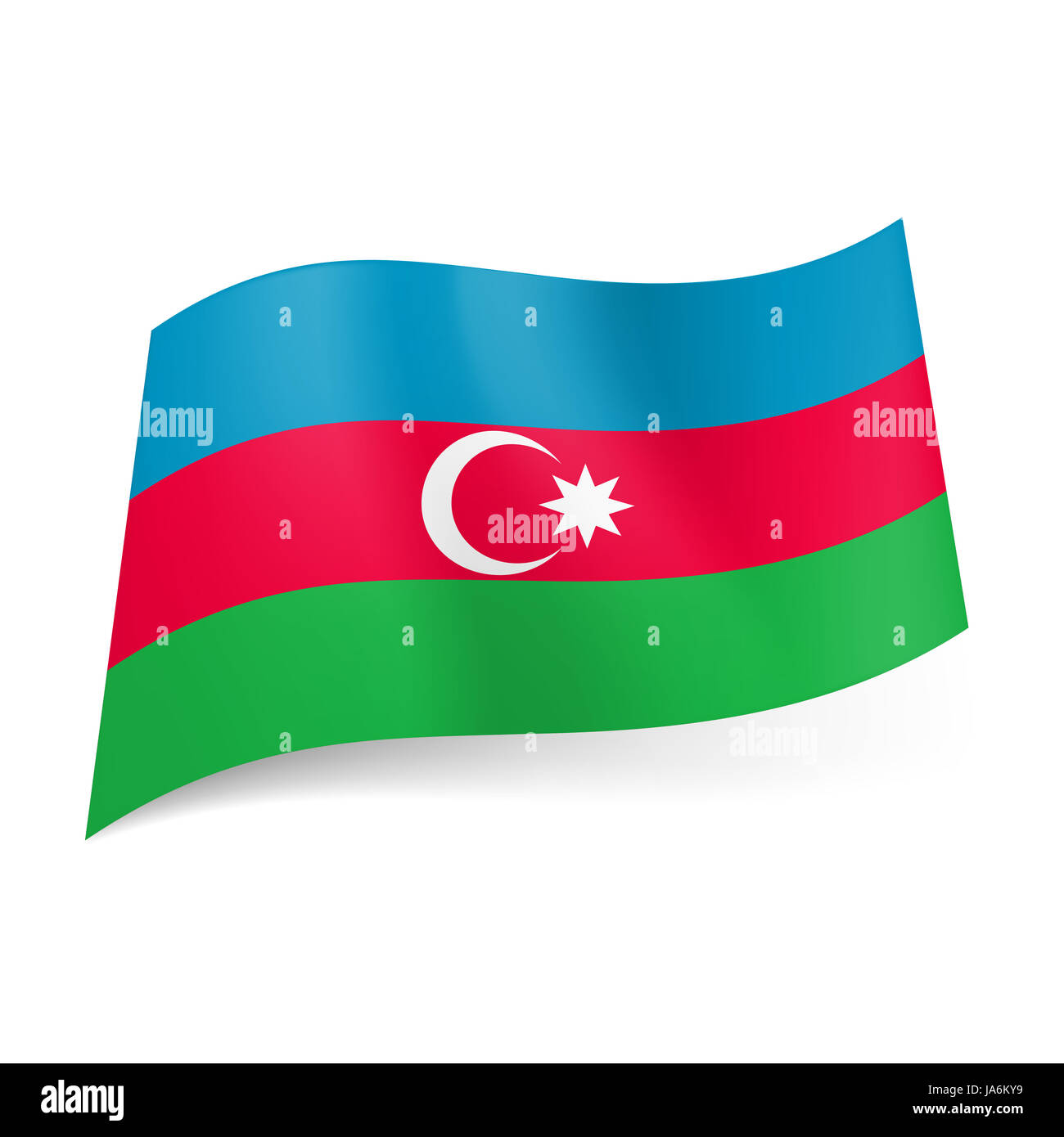 Bandera Nacional de Azerbaiyán: azul, rojo y verde de franjas horizontales,  Blanca Luna creciente y la estrella de ocho puntas en el campo central  Fotografía de stock - Alamy