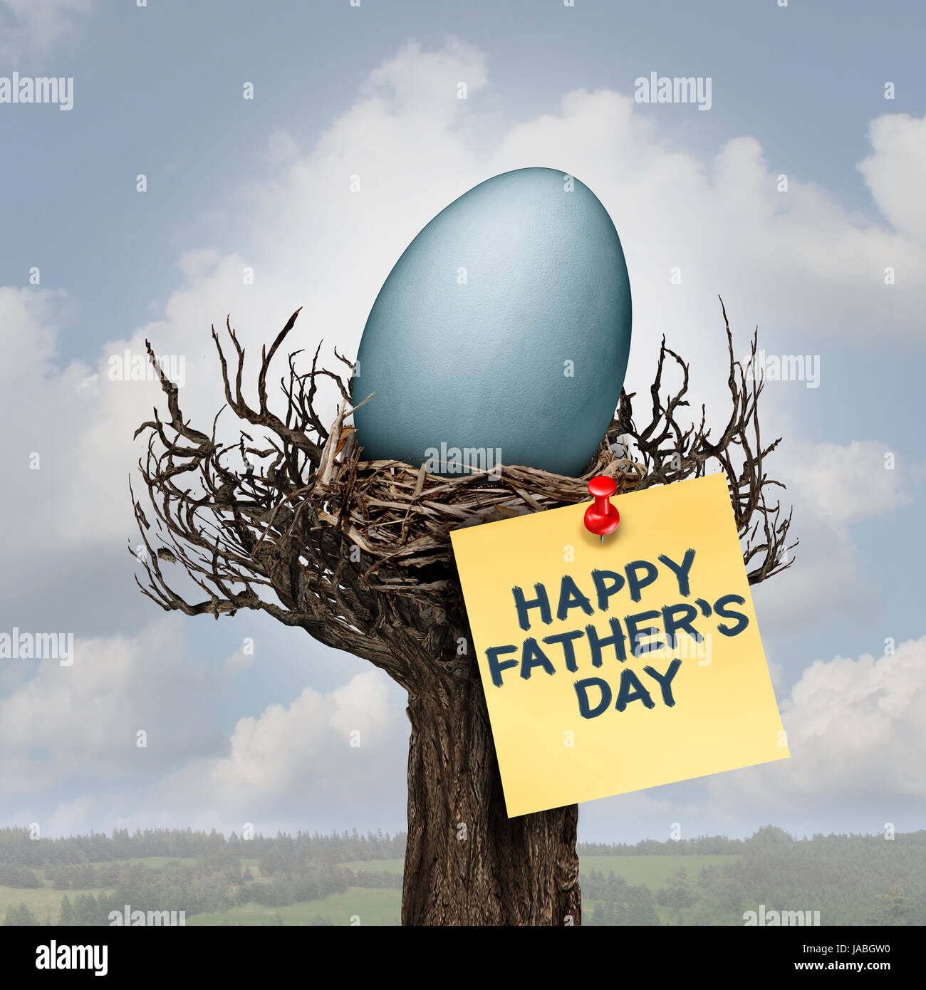 Feliz Día del padre, y papi o paternidad celebración concepto como un nido con un huevo como un símbolo de la crianza como un mensaje mejor papá. Foto de stock