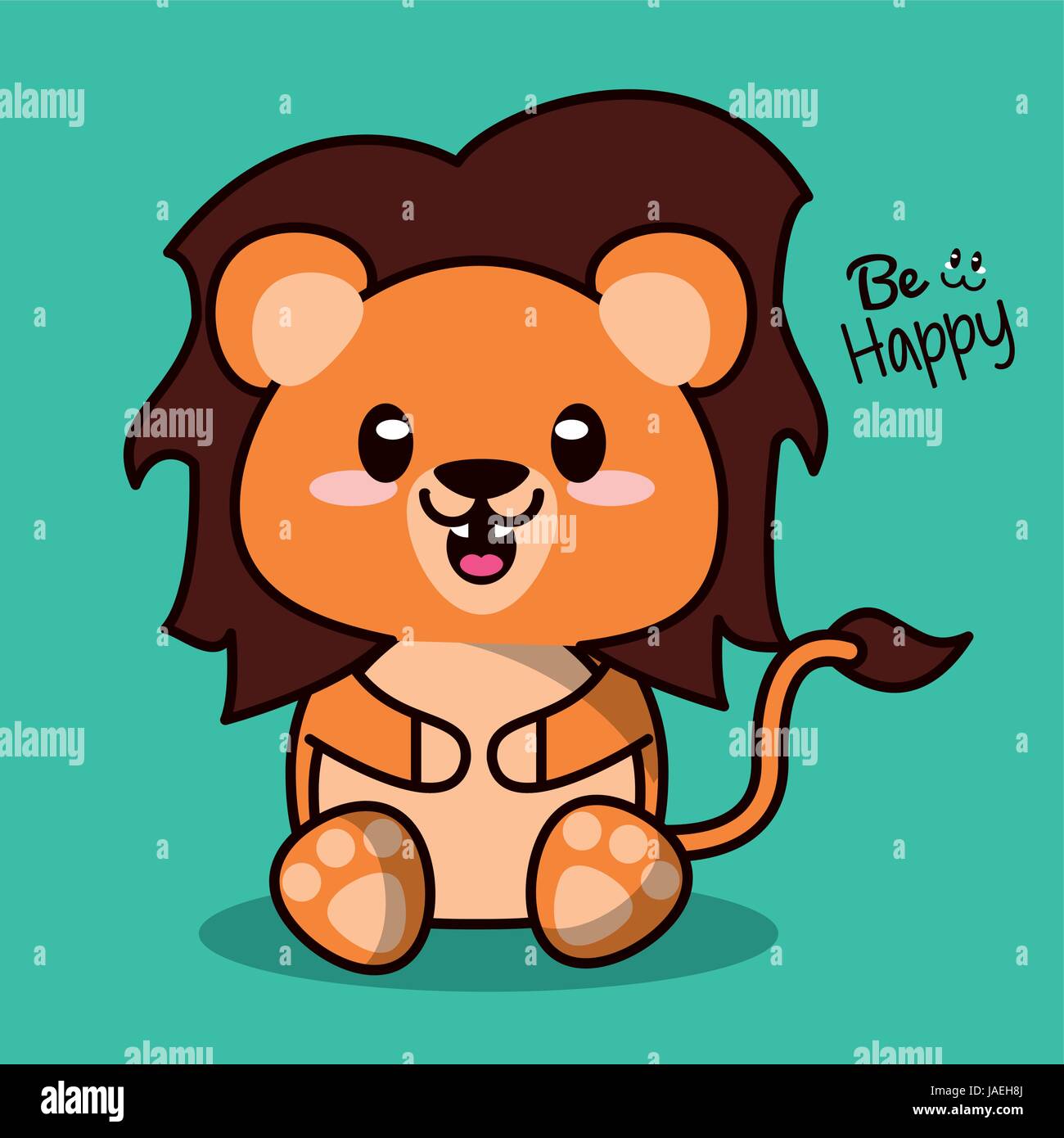 Fondo de color con cute kawaii animal león con melena Imagen Vector de  stock - Alamy