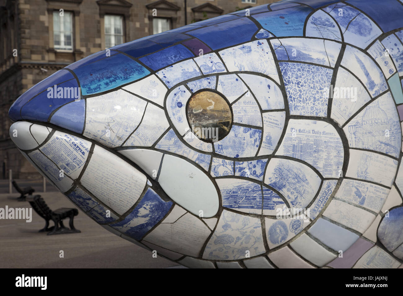 Irlanda del Norte, Belfast,Donegall Quay, arte, escultura,'El pez gordo' de John amabilidad Foto de stock
