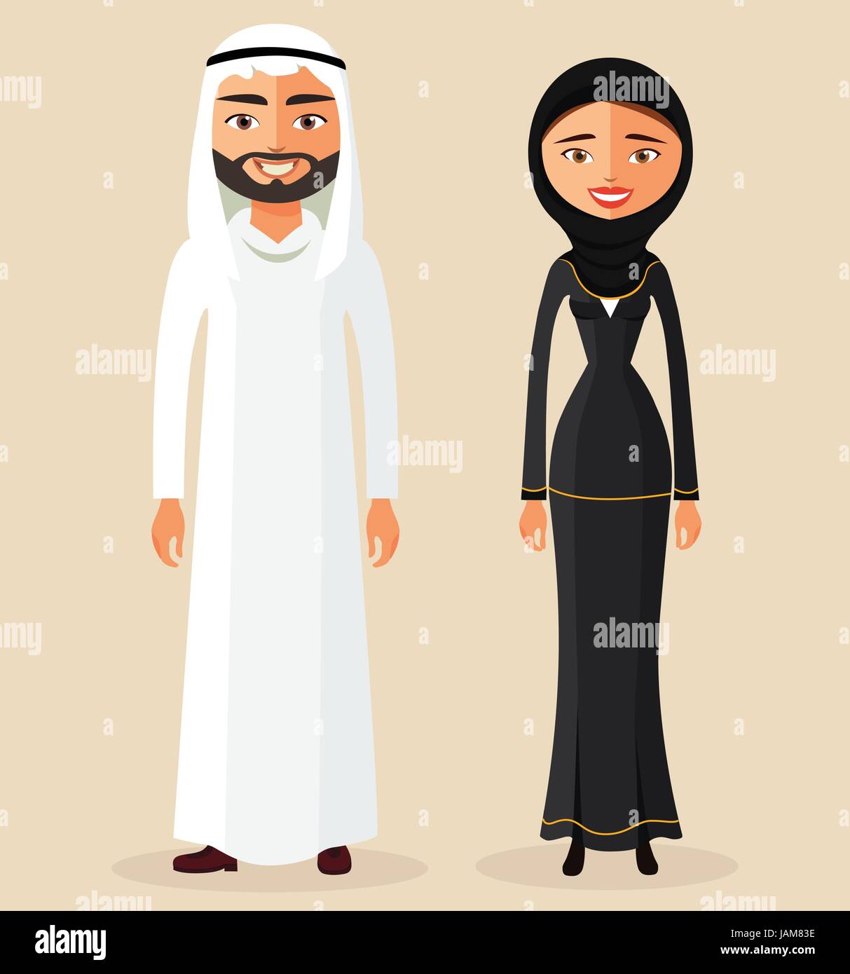 Árabe par hombre y mujer juntos en ropa vestir traje nacional tradicional.  Vector Imagen Vector de stock - Alamy