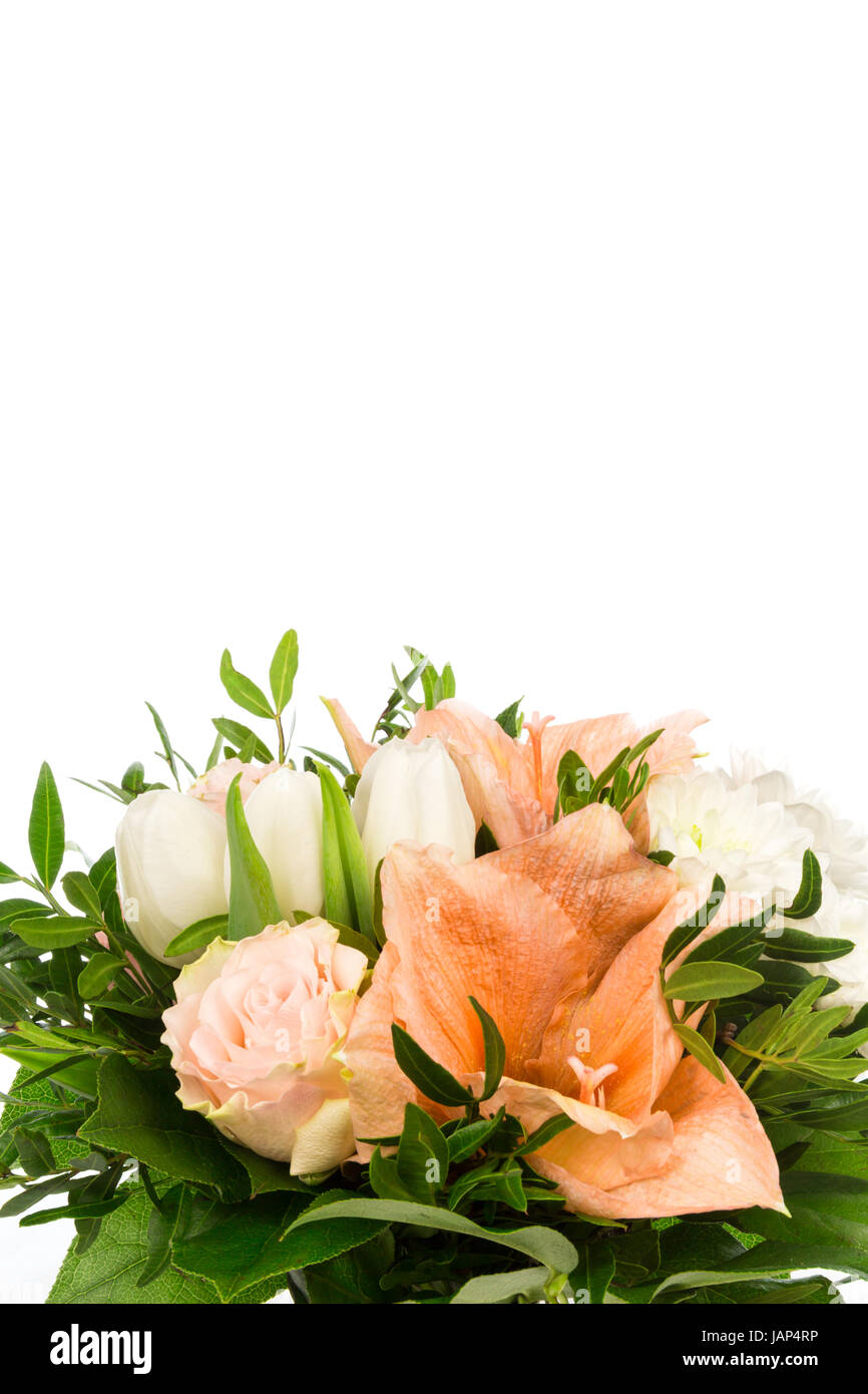 Ein Blumenstrauss mit Rosen, Amaryllis und Chrysanthemen Foto de stock