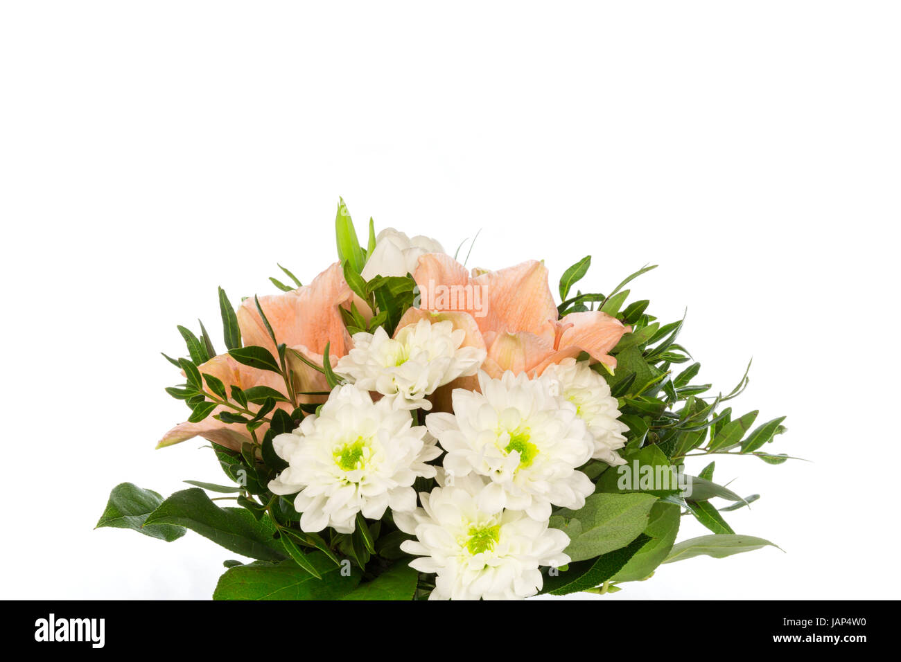 Ein Blumenstrauss mit Rosen, Amaryllis und Chrysanthemen Foto de stock