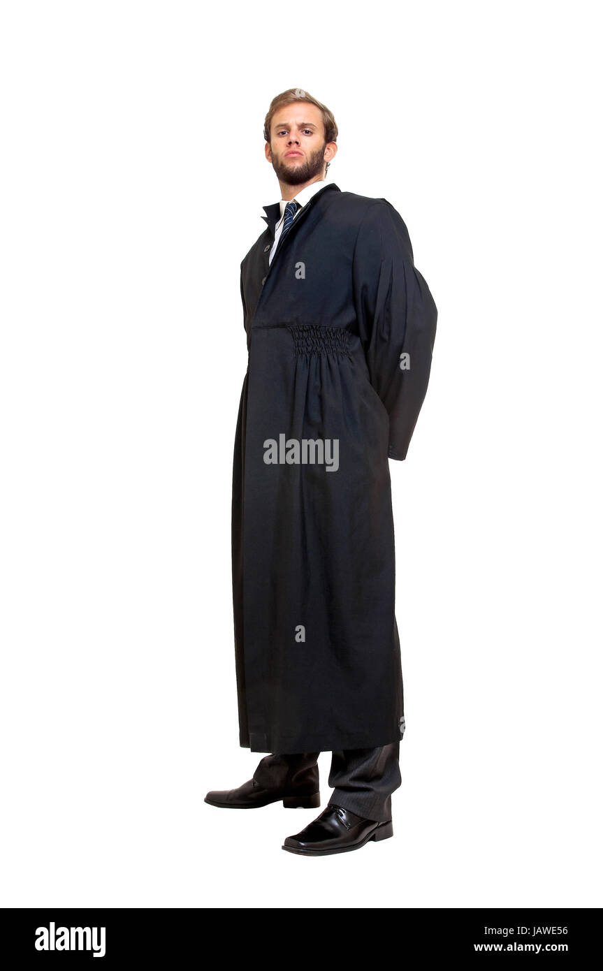 Abogado joven vestida con una toga aislados en blanco Fotografía de stock -  Alamy