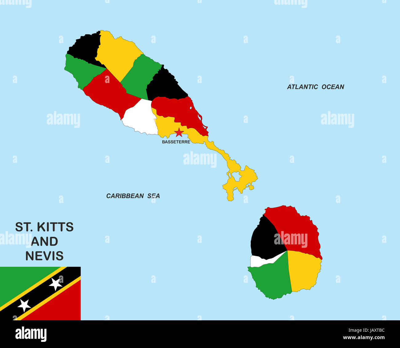 Tamaño muy grande, Saint Kitts y Nevis mapa político del país