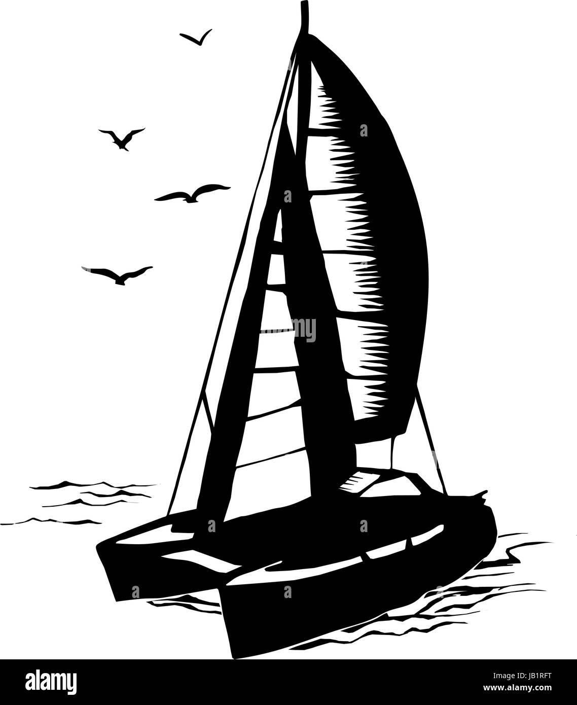 Velero catamarán silueta monocroma Ilustración del Vector