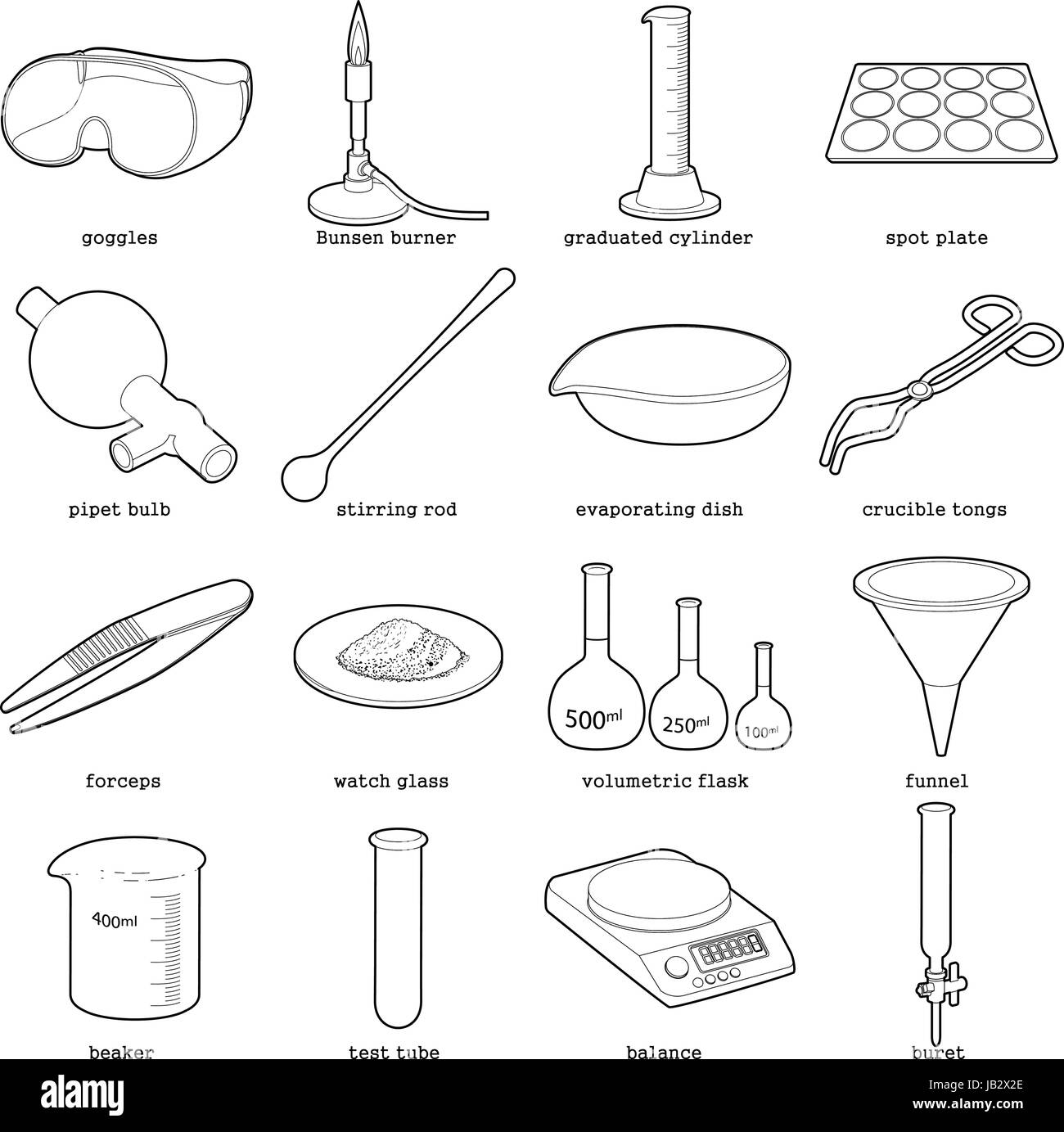 Iconos de herramientas de laboratorio químico, el estilo de esquema Imagen  Vector de stock - Alamy