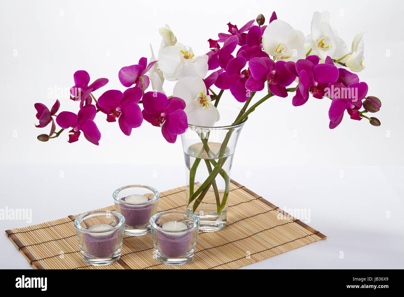 Orquídeas artificiales para decoración del hogar, florero plateado  interior, orquídeas flores artificiales (morado)