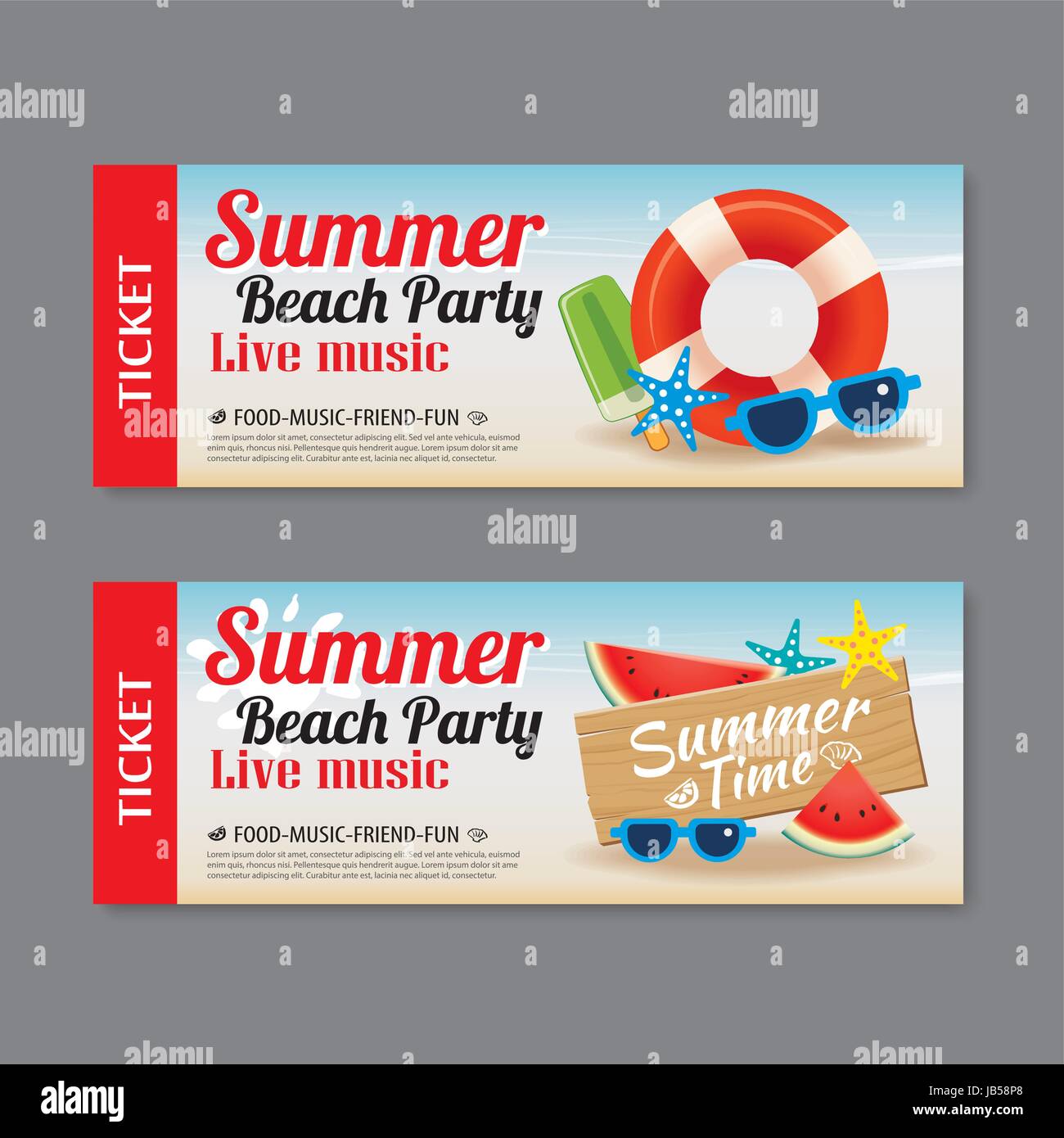 Invitación a fiesta de verano en la playa fondo de plantilla ticket Imagen  Vector de stock - Alamy
