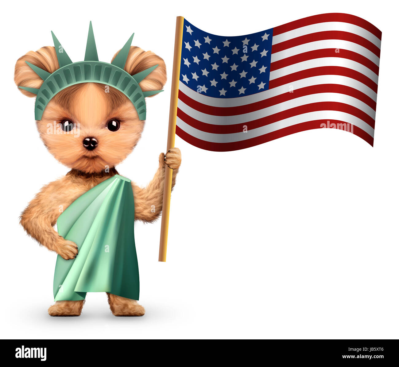 Estilizada Estatua de la libertad sosteniendo la bandera americana, el concepto de día de la independencia. Ilustración 3D realistas. Foto de stock