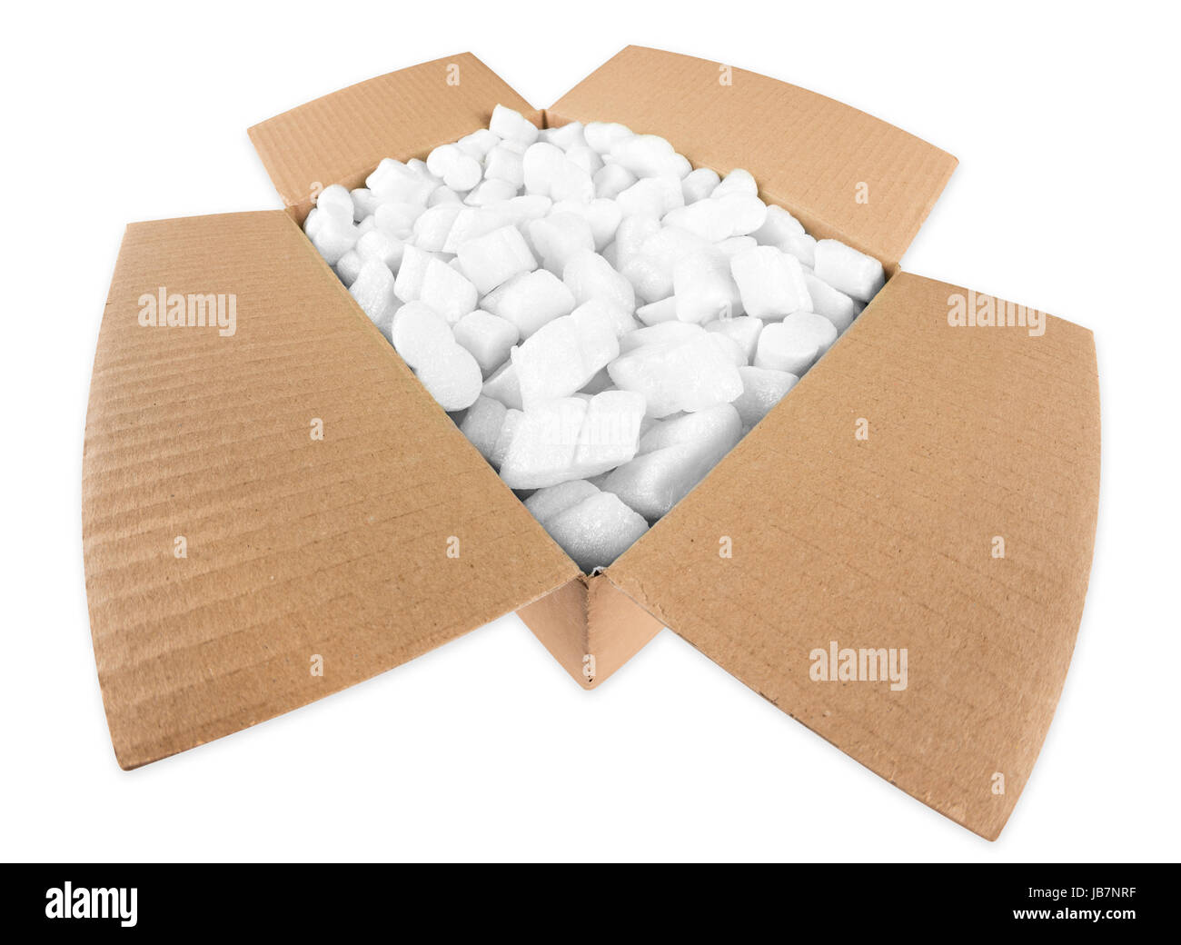 Offenes Paket mit styroporflocken Foto de stock