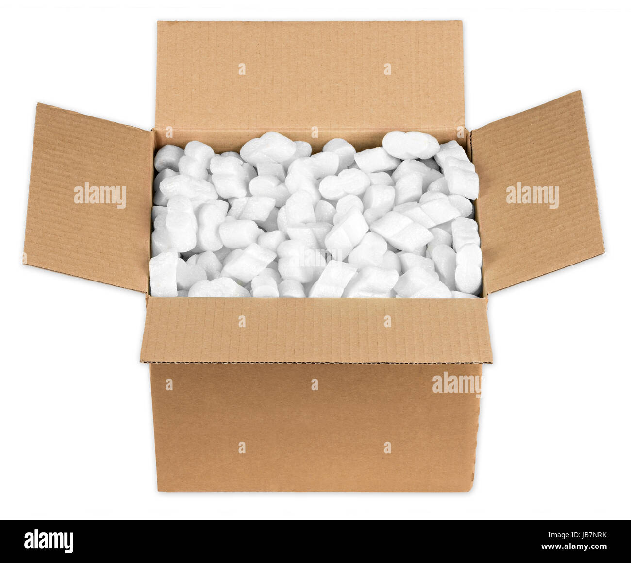 Offenes Paket mit styroporflocken Foto de stock