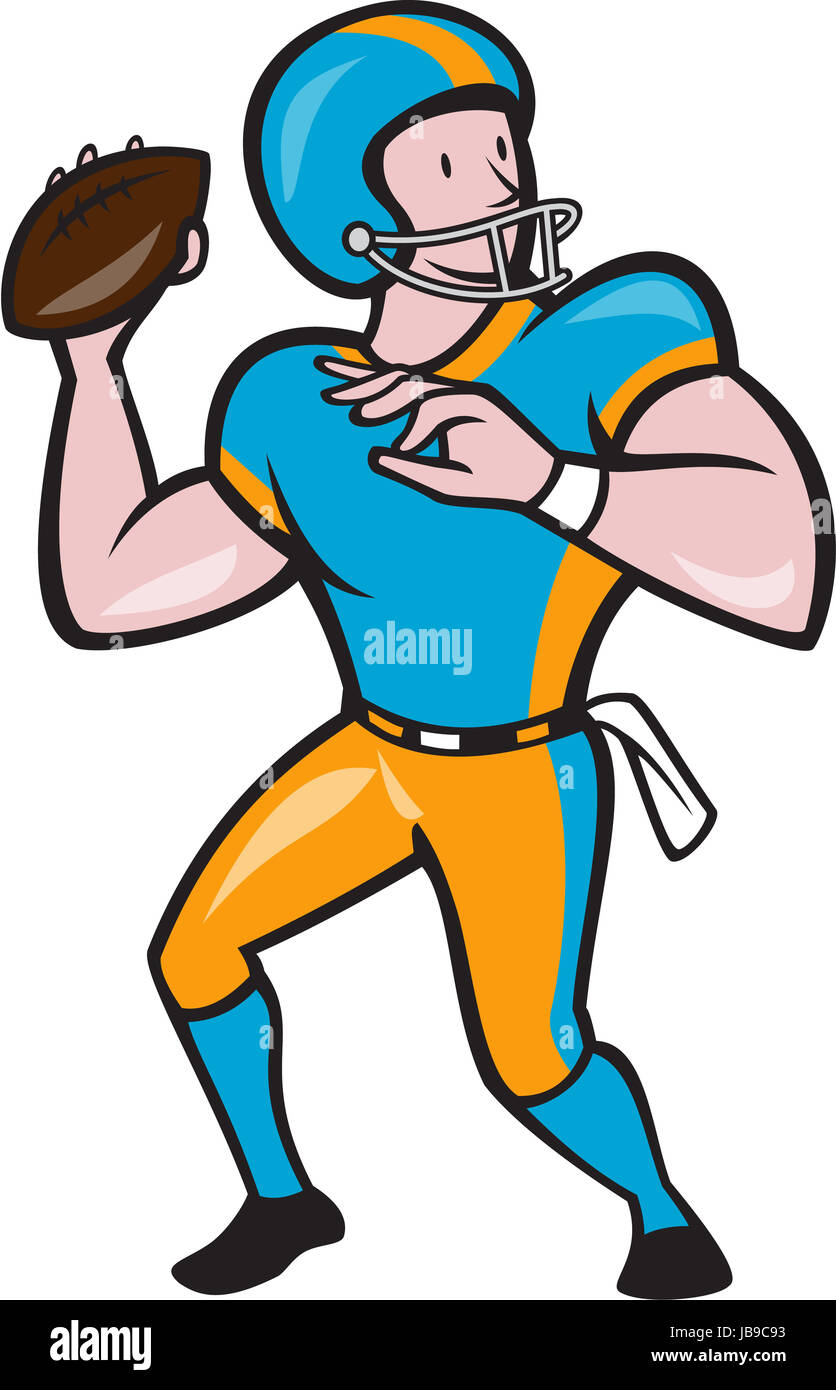 Ilustración de un balón de fútbol americano gridiron quarterback jugador lanzando la bola mirando hacia el lado de fondo aislado realizado en estilo de dibujos animados Fotografía de stock - Alamy Ilustración de un balón de fútbol americano gridiron quarterback jugador lanzando la bola mirando hacia el lado de fondo aislado realizado en estilo de dibujos animados Fotografía de stock - Alamy