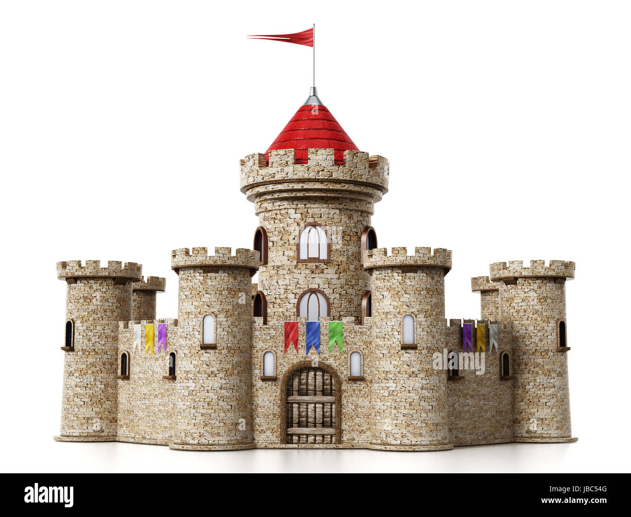 Fantástico castillo medieval aislado sobre fondo blanco Fotografía de stock  - Alamy