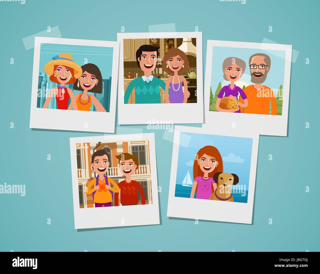Álbum de fotos familiares. Las personas, los padres y los niños concepto.  Ilustración vectorial de dibujos animados Imagen Vector de stock - Alamy