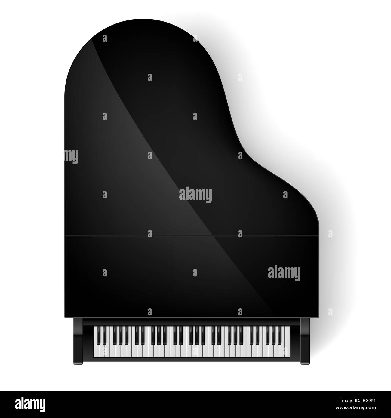 Vista superior de piano negro sobre fondo blanco Fotografía de stock - Alamy