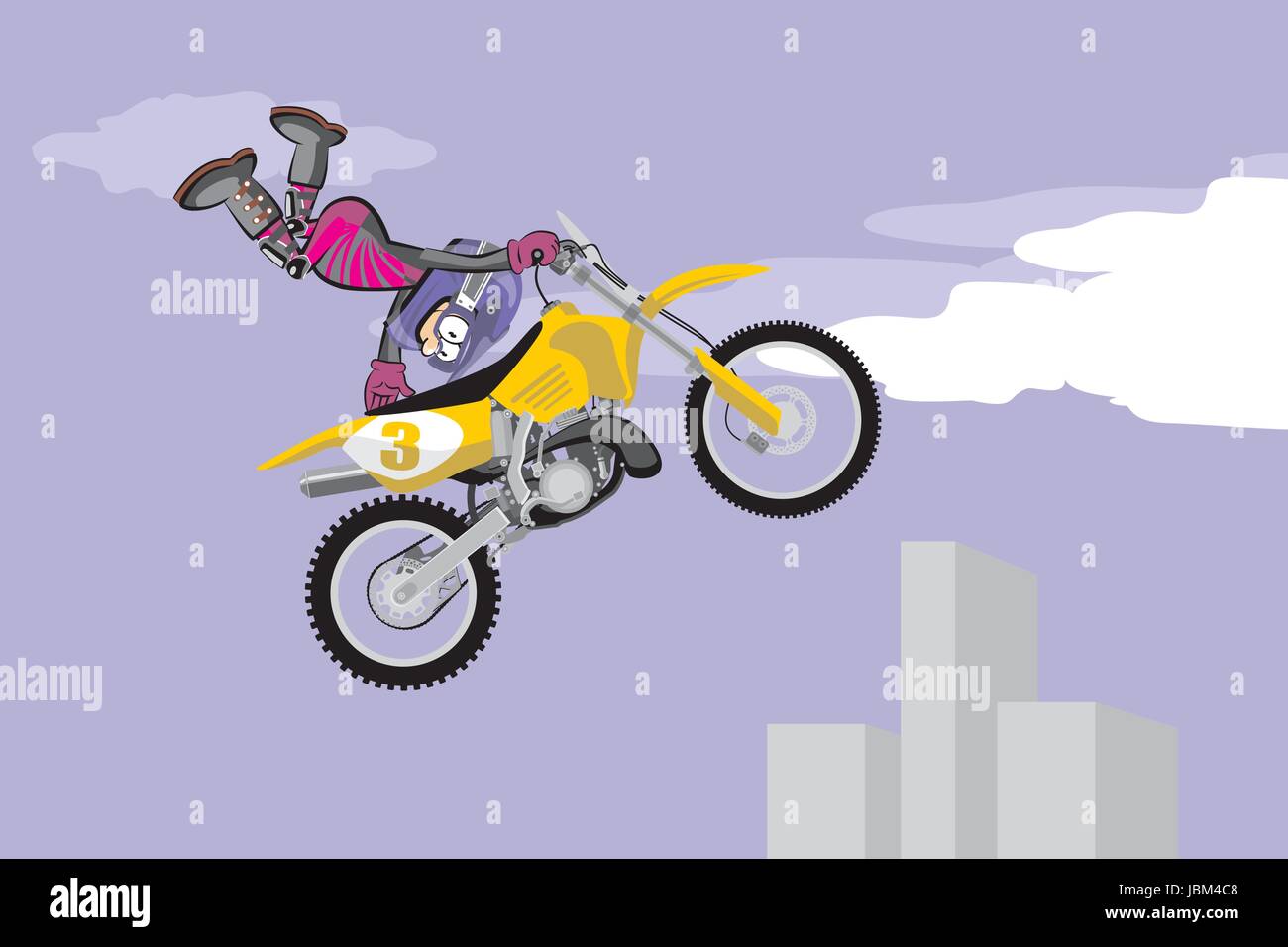 Motocross piloto realizando um salto em altura. Estilo dos desenhos  animados imagem vetorial de PhotoEstelar© 152784060