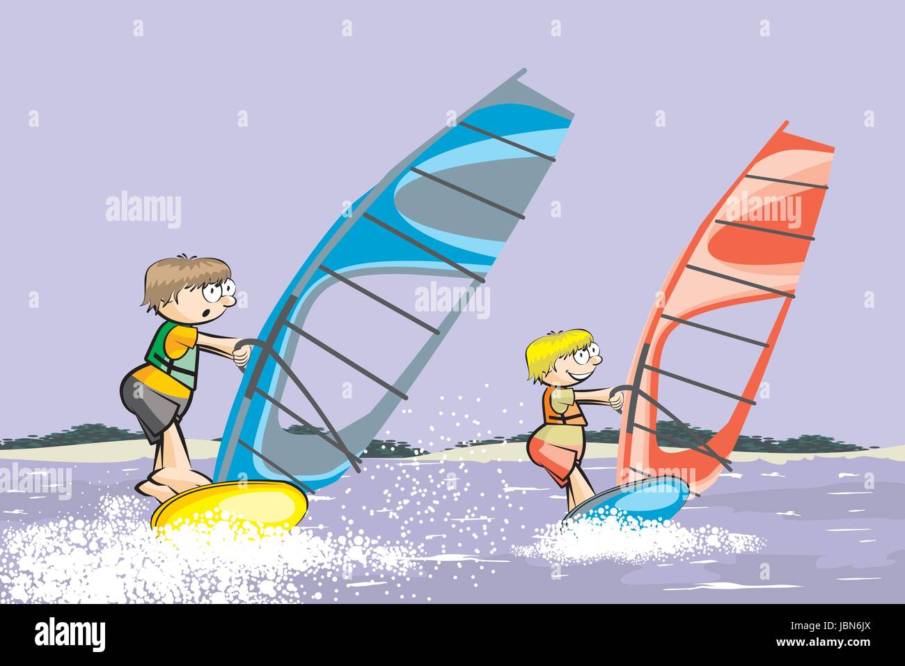 Punta de flecha Antibióticos Patriótico Windsurf cartoon de verano. Ilustración vectorial conceptuales sobre el  deporte de windsurf Imagen Vector de stock - Alamy