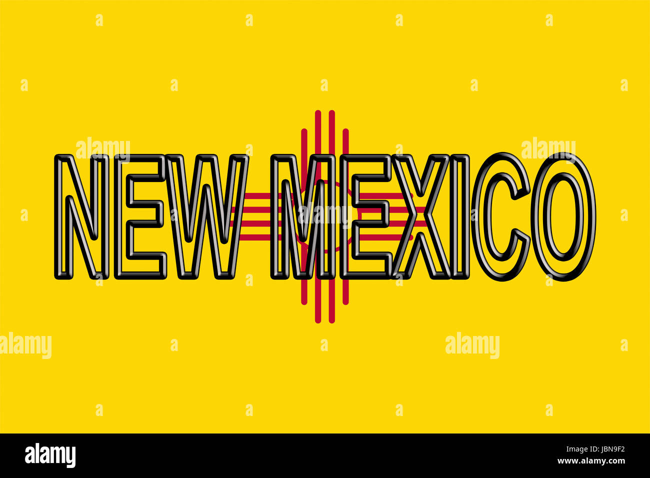 Ilustración de la bandera del estado de Nuevo México en los Estados Unidos con el estado escrito en la bandera. Foto de stock