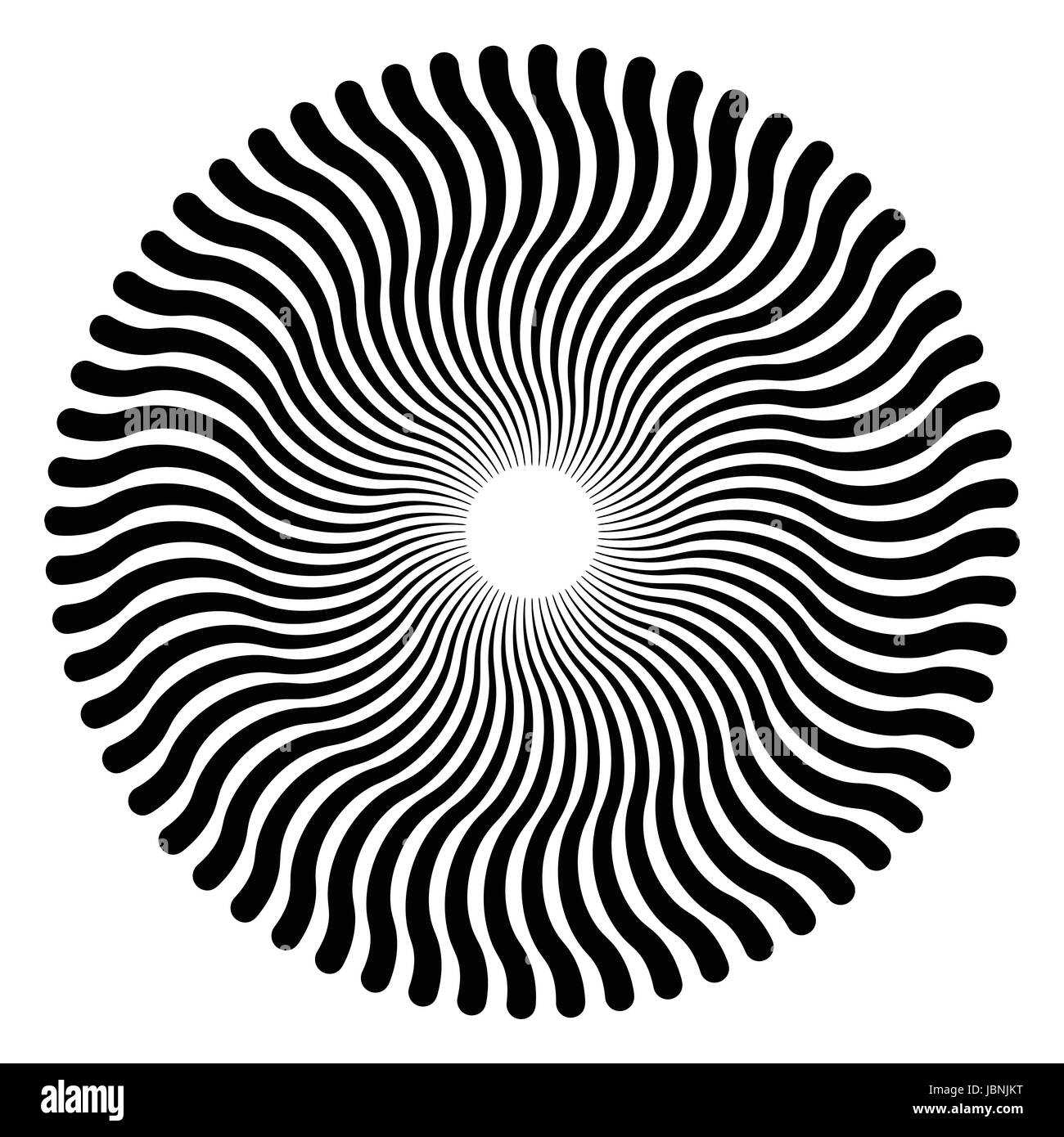 Líneas serpentina formando un patrón circular y un efecto tridimensional. El modelo crea una ilusión óptica como si se está moviendo. Foto de stock