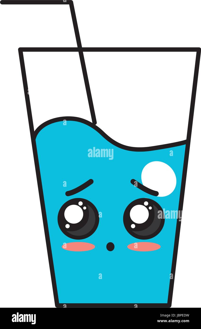 Kawaii cute sorprendido vaso de agua Imagen Vector de stock - Alamy