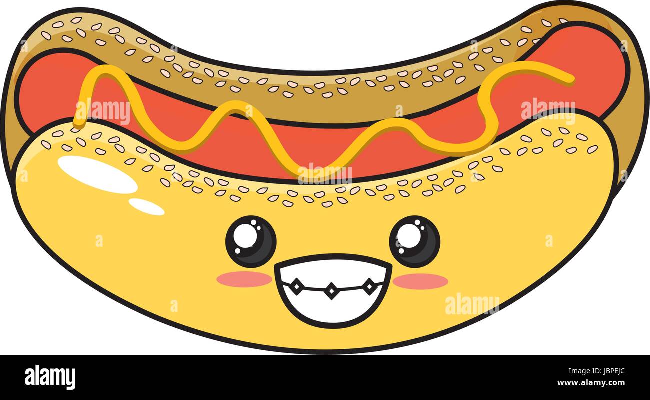 Kawaii cute hot dog comida rápida Imagen Vector de stock - Alamy