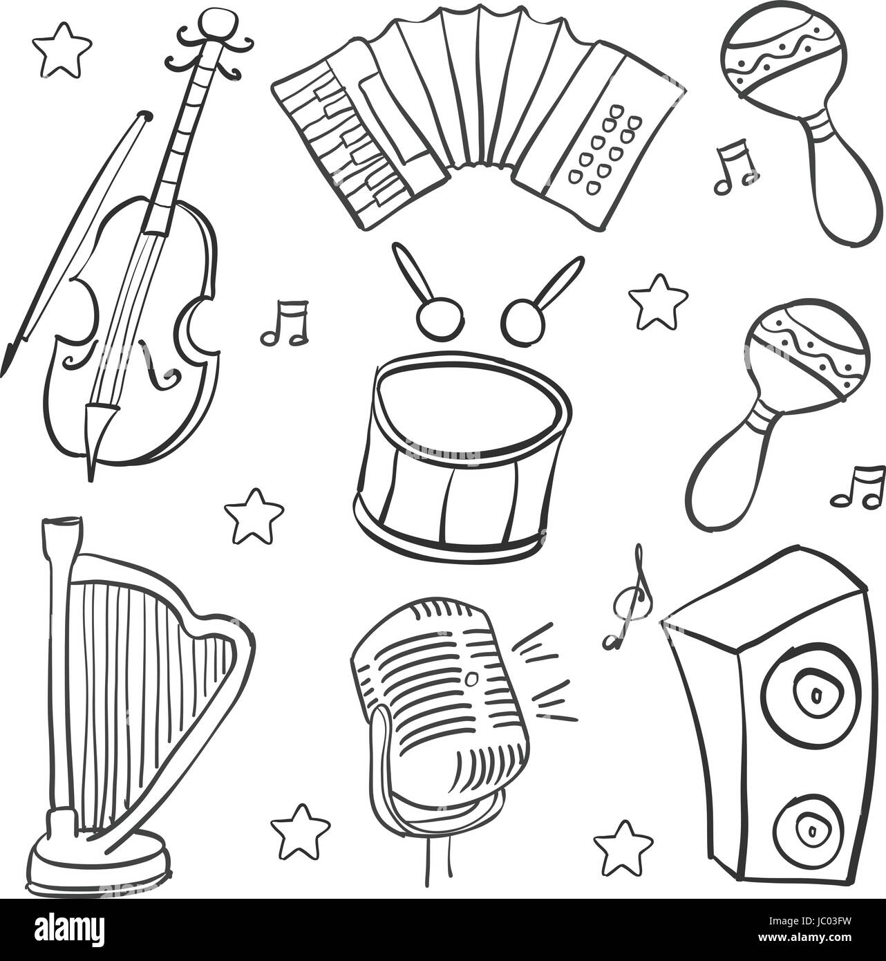 Doodle elemento música arte vectorial dibujar a mano Imagen Vector de stock  - Alamy